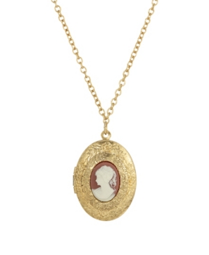 image of 2028 Women-s Gold Tone Carnelian Cameo Double Locket Necklace
