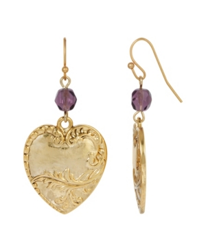 image of 2028 Women-s Gold Tone Heart Purple Beaded Drop Wire Earring