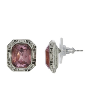 image of 2028 Women-s Silver Tone Purple Square Post Earring