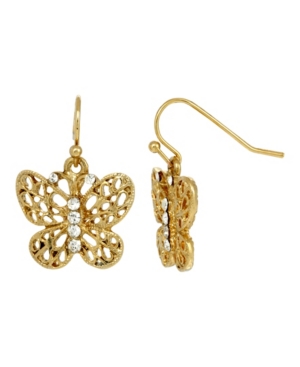 image of 2028 Women-s Gold Tone Crystal Accent Filigree Butterfly Drop Earrings