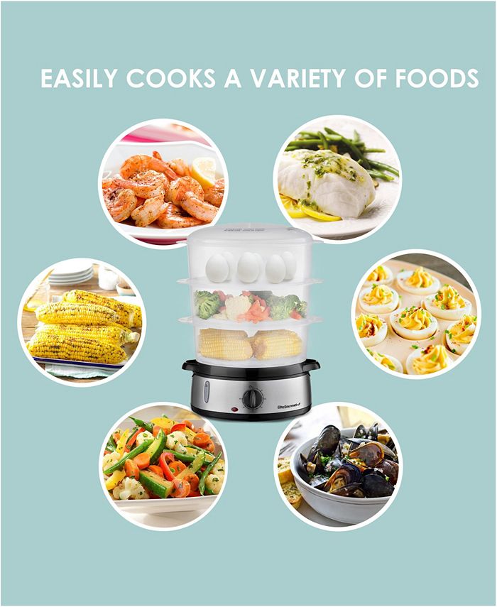 Elite Gourmet 9.5Qt. Food Steamer with BPAFree 3Tier Stackable