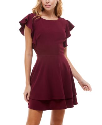 Juniors Ruffle Sleeve Fit Flare Dress