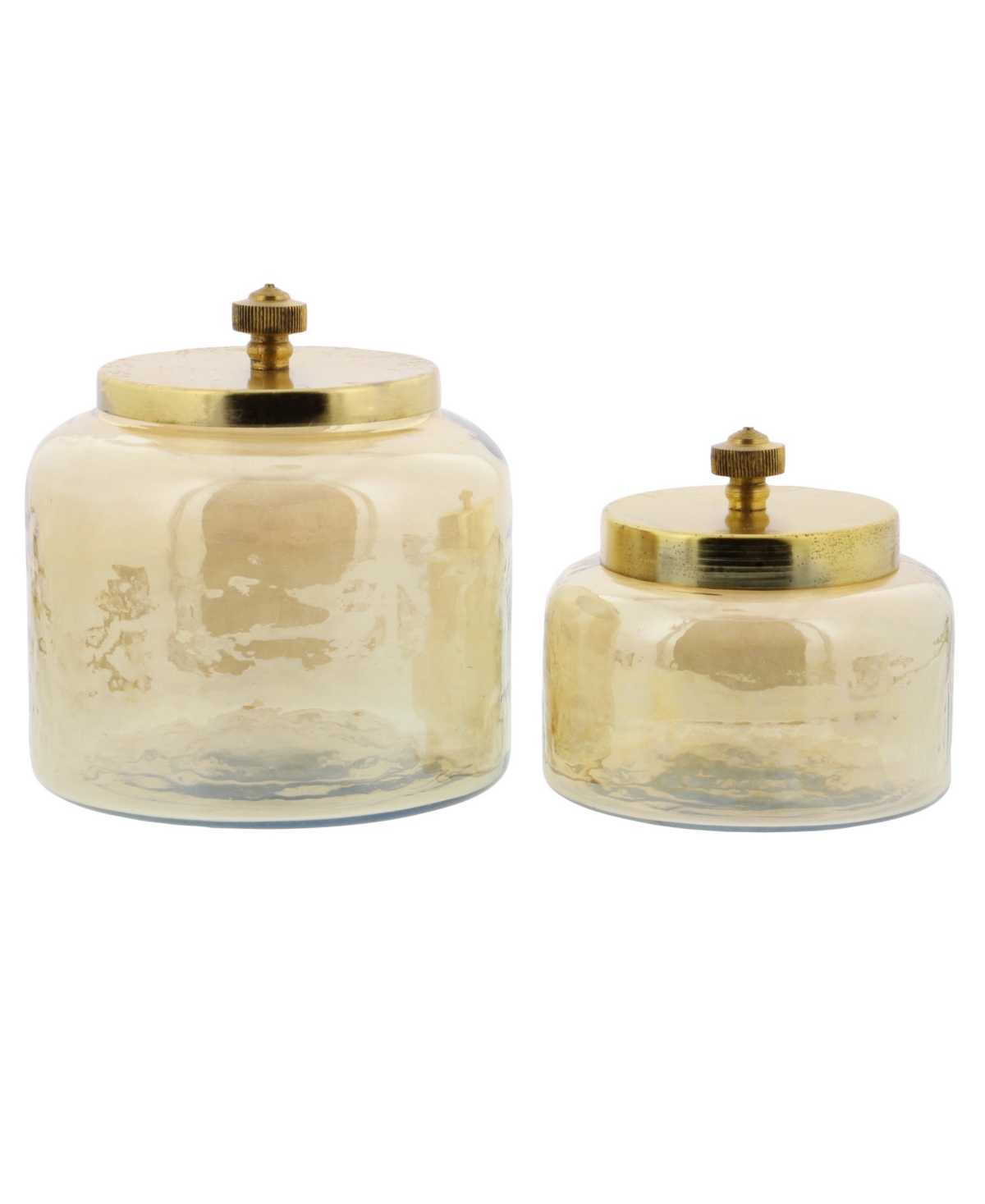 Cosmoliving Round Iridescent Glass Jars With Complimenting Metal Lid, Set Of 2 In Gold-tone