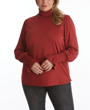 ADYSON PARKER WOMEN'S PLUS SIZE LONG SLEEVE FITTED TURTLE NECK TOP WITH LETTUCE EDGE DETAIL