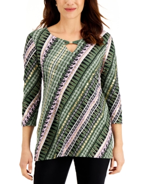 Jm Collection LATTICE-TRIM PRINTED TOP, CREATED FOR MACY'S