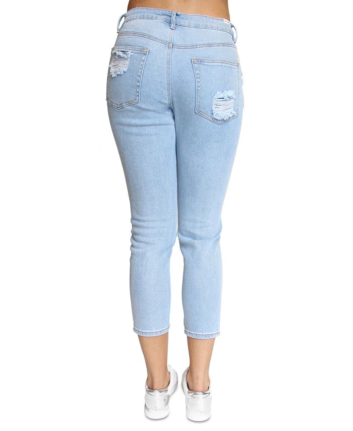 Almost Famous Juniors' Destructed High-Rise Mom Jeans - Macy's
