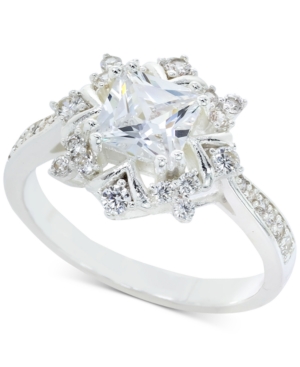 image of Charter Club Silver-Tone Pave & Square-Crystal Snowflake Ring, Created for Macy-s