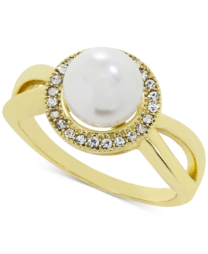 image of Charter Club Gold-Tone Pave & Imitation Pearl Halo Split Ring, Created for Macy-s