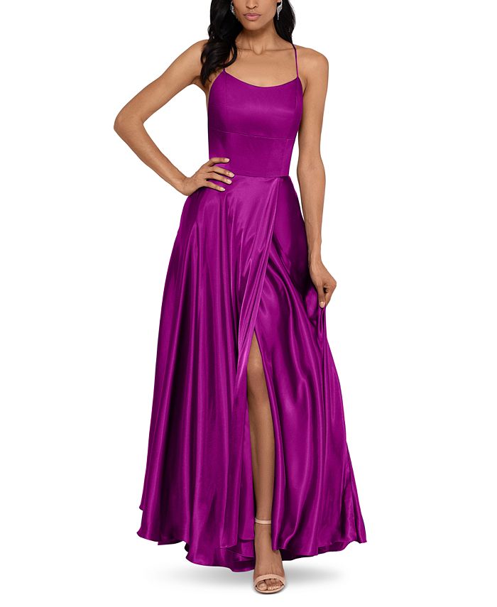 Betsy & Adam Satin Strappy-Back Gown - Macy's
