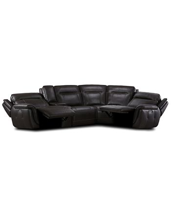 Furniture - Lenardo 5-Pc. Leather Sectional with 2 Power Motion Recliners and Console