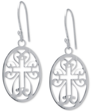 image of Giani Bernini Cross Oval Drop Earrings in Sterling Silver, Created for Macy-s