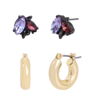 image of Jessica Simpson Stone Stud Huggie Hoop Earrings, Set of 2