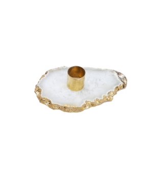Classic Touch Flat Agate Stone Candle Holder In White