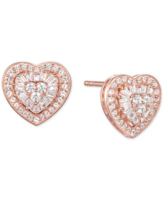 Macy's Diamond Baguette Heart Stud Earrings (1/2 ct. t.w.) in 14k Gold ...