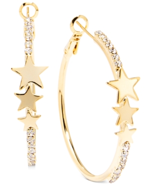 image of Zenzii Gold-Tone Medium Pave & Star Hoop Earrings, 1.5