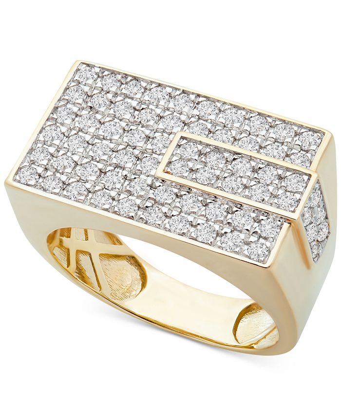 Macy's - Men's Diamond Rectangle Cluster Ring (1 ct. t.w.) in 10k Gold