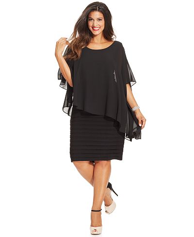 Betsy & Adam Plus Size Chiffon Capelet Sheath Dress