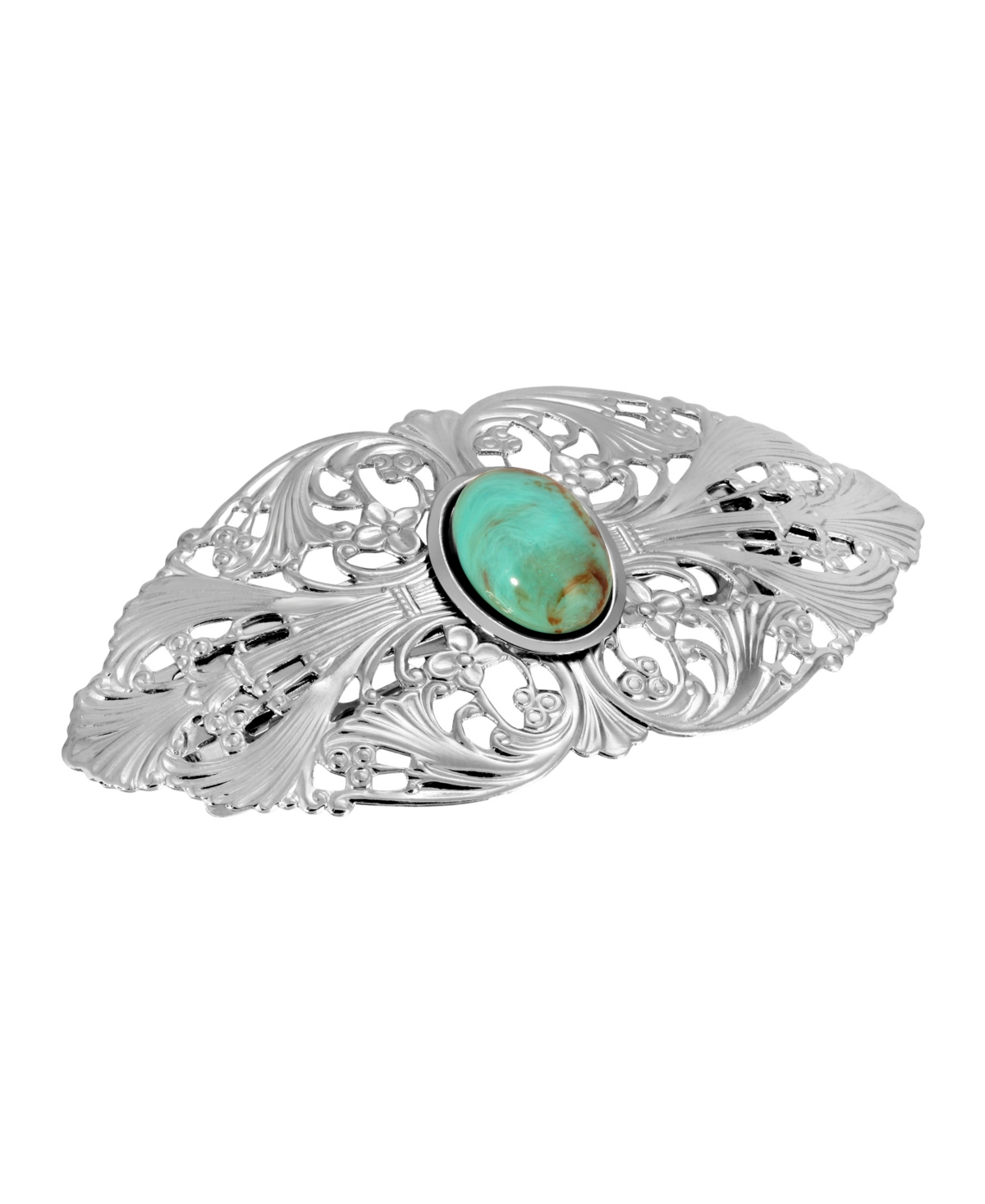 2028 Women's Silver-tone Oval Stone Large Hair Barrette In Turquoise