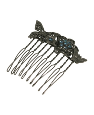 image of Women-s Black-Tone Floral Small Hair Comb with Swarovski Crystals