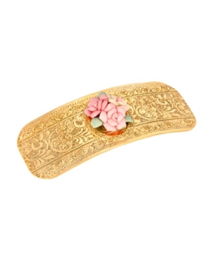 image of Women-s Gold-Tone Large Porcelain Flower Hair Barrette