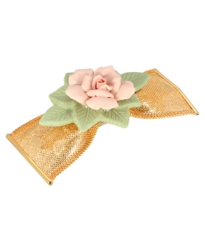 image of Women-s Gold-Tone Large Porcelain Flower Mesh Bow Hair Barrette