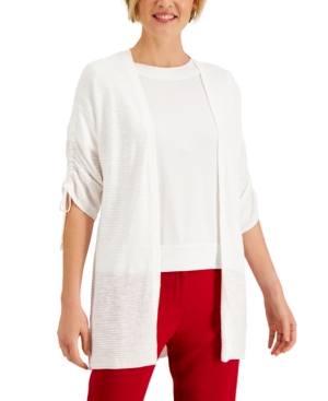 Kasper Ruched-Sleeve Cardigan
