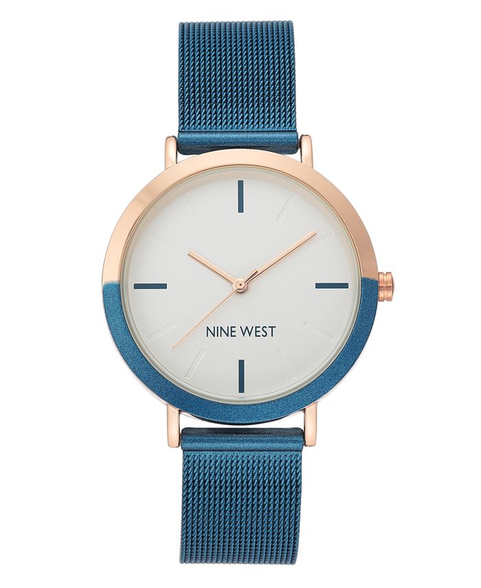 Nine West Women s Rose Gold Tone and Blue Mesh Bracelet Watch