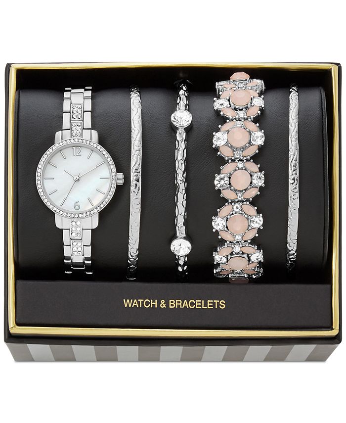 Folio Women's SilverTone Stainless Steel Bracelet Watch 28mm Gift Set