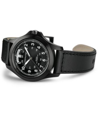 Men's Swiss Automatic Khaki Field King Black Leather Strap Watch 40mm