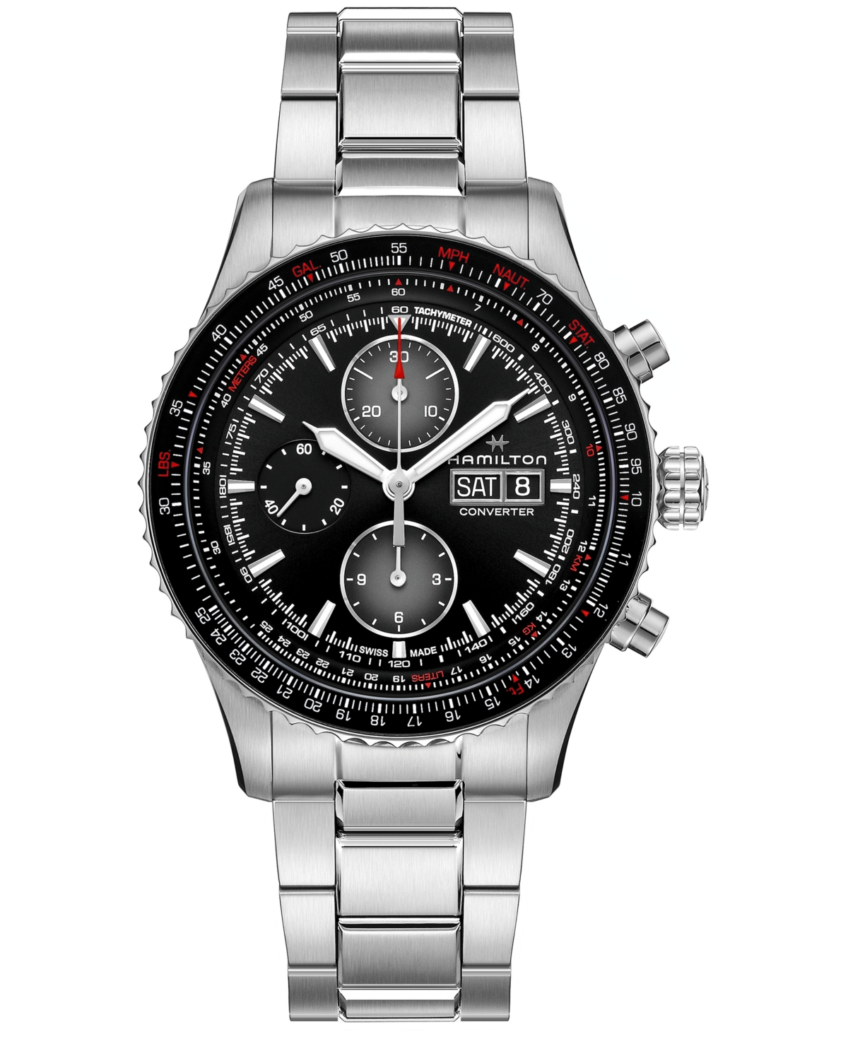 Men's Swiss Automatic Chronograph Khaki Aviation Converter Stainless Steel Bracelet Watch 44mm - Stainless Steel