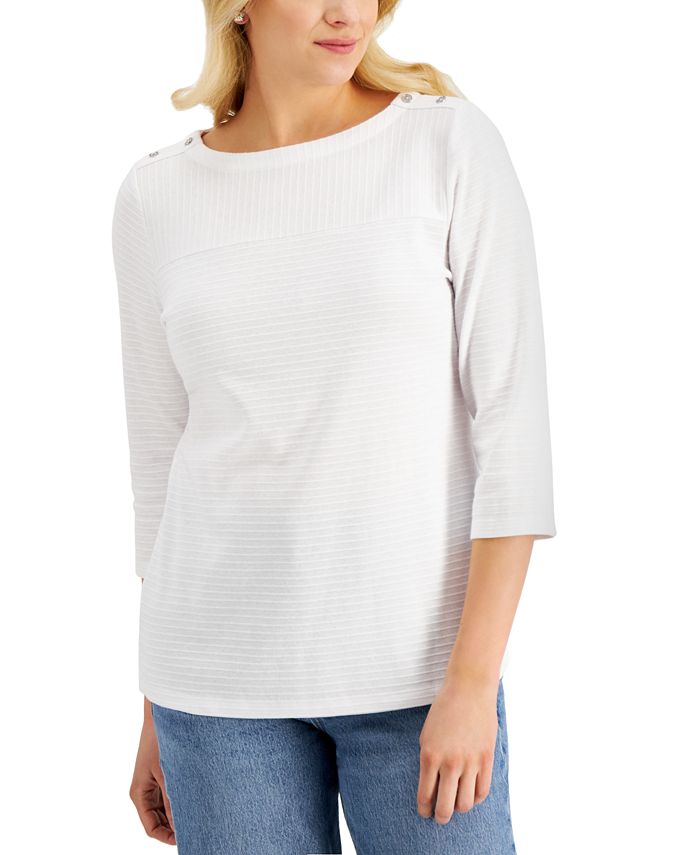 Karen Scott Textured Button-Shoulder Top, Created for Macy's & Reviews ...