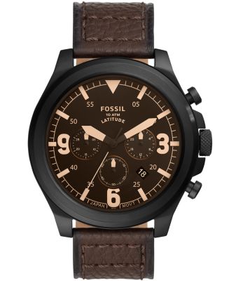 Fossil Men's Latitude Brown Leather Strap Watch 50mm - Macy's