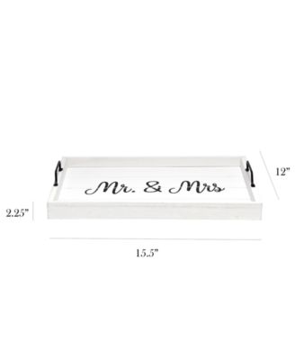 Decorative Wood Serving Tray with Handles - Mr and Mrs