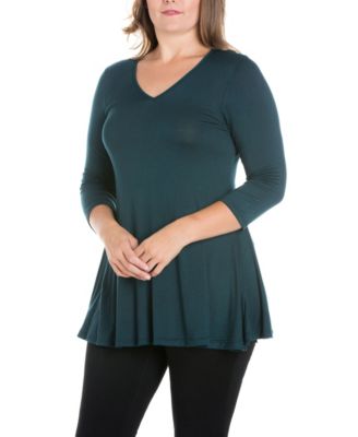 Plus Size 3/4 Sleeve V-Neck Tunic Top