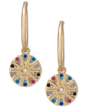 image of Rachel Rachel Roy Gold-Tone Multicolor Pave Star Disk Charm Hoop Earrings