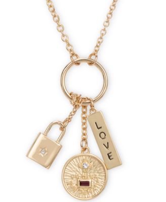 RACHEL Rachel Roy - Gold-Tone Crystal Love Multi-Charm Pendant Necklace, 26" + 2" extender