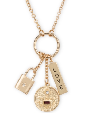 image of Rachel Rachel Roy Gold-Tone Crystal Love Multi-Charm Pendant Necklace, 26