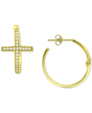 image of Giani Bernini Cubic Zirconia Cross Hoop Earrings in 18k Gold-Plated Sterling Silver, Created for Macy-s