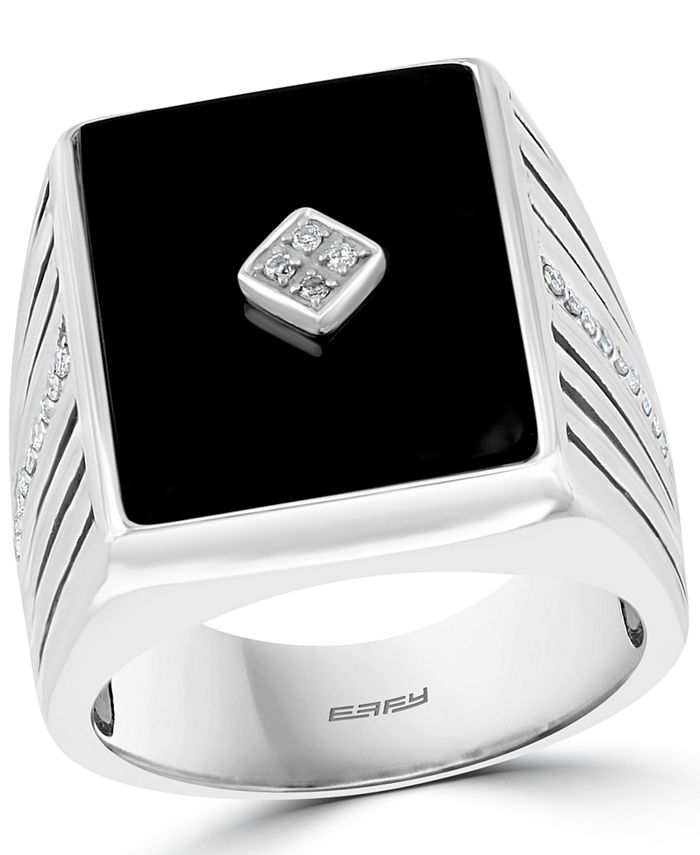 EFFY Collection - Men's Onyx & Diamond (1/6 ct. t.w.) Square Ring in Sterling Silver