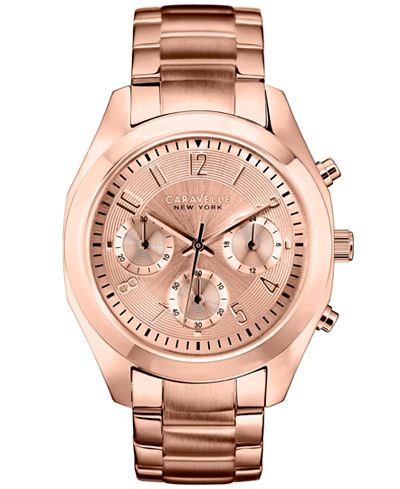 Caravelle New York by Bulova Women's Chronograph Rose Gold-Tone Stainless Steel Bracelet Watch 36mm 44L115