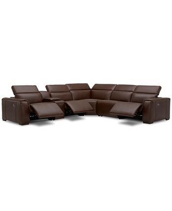 Furniture - Dallon 6-Pc. Leather Sectional with 3 Power Recliners and 1 Console