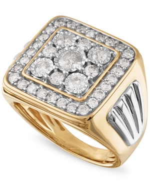 image of Men-s Diamond Square Halo Cluster Ring (1-1/2 ct. t.w.) in 10k Gold & White Gold