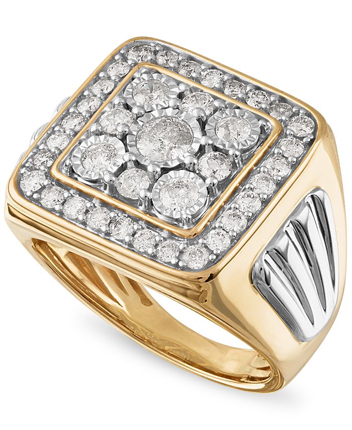 Macy's - Men's Diamond Square Halo Cluster Ring (1-1/2 ct. t.w.) in 10k Gold & White Gold
