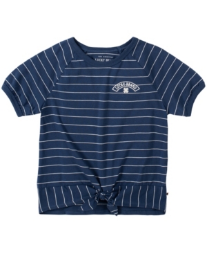 image of Lucky Brand Big Girl Yarn Dye Stripe Tee with Front Tie