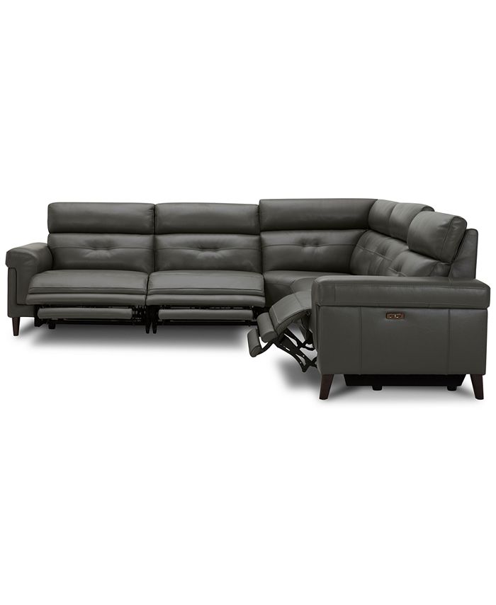 Furniture Jazlo 5Pc. Leather Sectional with 3 Power Recliners, Created