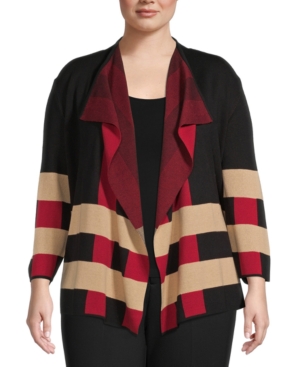 Kasper Plus Size Printed Drape-Front Cardigan