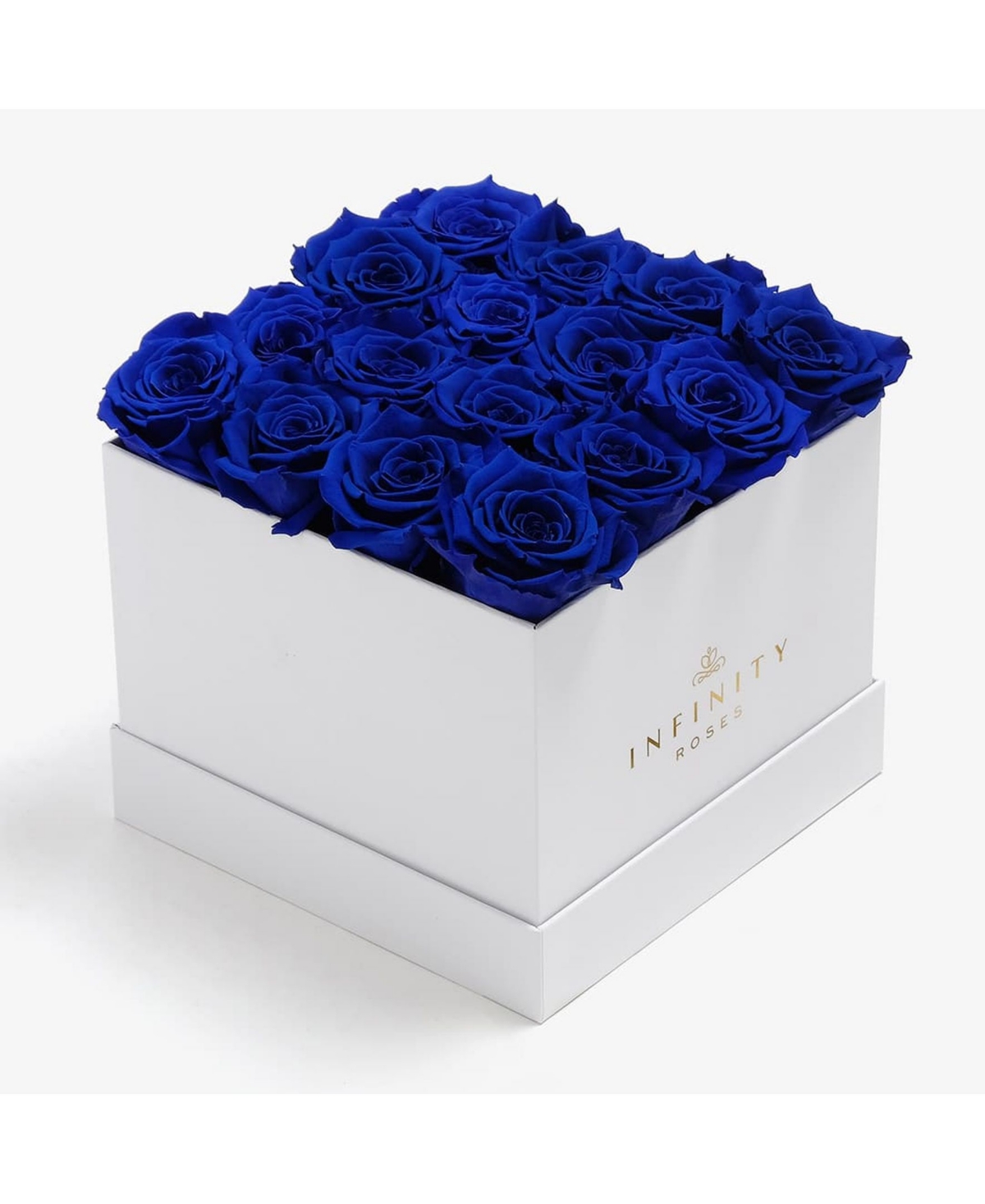 Square Box of 16 Blue Real Roses Preserved to Last Over A Year, Large - Royal Blue