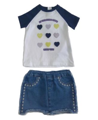 GUESS - Baby Girls Short Sleeve & Denim Skort Set