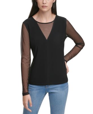 DKNY - Long-Sleeve Mesh Top