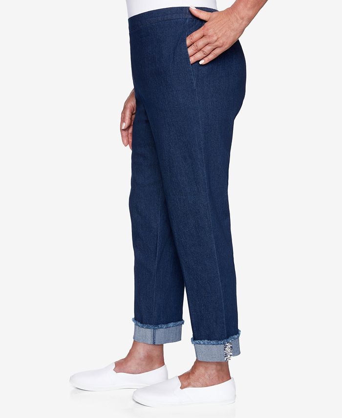 Alfred Dunner Petite Denim Friendly Ankle-Cuff Pants With Boucle Trim ...